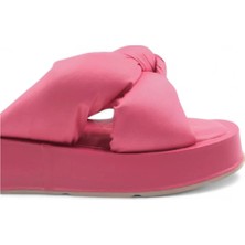 Melen Shoes Routeway Fuşya Deri Kalın Tabanlı Yazlık Terlik