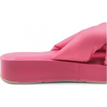 Melen Shoes Routeway Fuşya Deri Kalın Tabanlı Yazlık Terlik