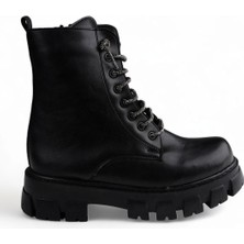 Melen Shoes Glint Siyah Rahat Kadın Bağcıklı Bot