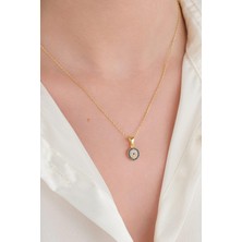 TMT Silver 9 mm Gümüş Minimal Altın Kaplama Koyu Mavi Lacivert Nazar Boncuklu Boncuğu Kolye