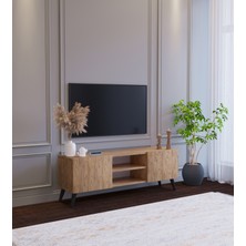 Suba Home Ahşap Görünümlü Mdf 2 Kapaklı Raflı Tv Ünitesi 120 x 30 x 45 Modern ve Fonksiyonel Tasarım