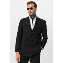 Antioch Siyah Kruvaze Kapama Çizgili Erkek Blazer Ceket