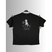 Ghost Oversize Fu*k You Rick Baskılı Siyah T-Shirt, Siyah Tişört