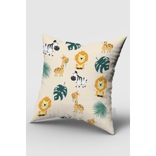 Bebemotto Safari, Orman Hayvanları, Krem Rengi, Çift Taraflı, Ithal Kadife Kumaş, Çocuk Bebek Odası Kırlent Kı