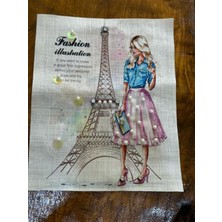 Gönülden Tasarım Keten Paris Taşlı Kadın Görselli Inci Taş Işleme Arma Dikiş Aplike 23X18 cm
