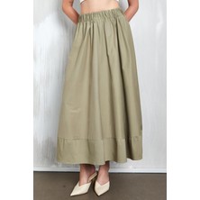 Minaaise Haki Poplin Beli Lastikli Uzun Etek 27321