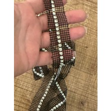 Gönülden Tasarım Zirkon Taşlı File Tasarım Şerit Dikiş Aplike 95X3 cm