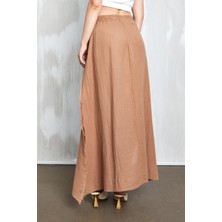 Minaaise Camel Müslin Kumaş Iki Tarafı Yırtmaçlı Püsküllü Uzun Etek 27351