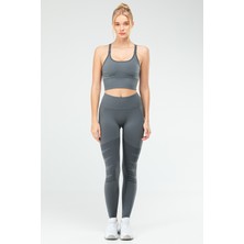 Speedlife Füme Slim Fit Yüksek Bel Toparlayıcı Crop Kadın Tayt Takım SSB0011