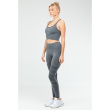 Speedlife Füme Slim Fit Yüksek Bel Toparlayıcı Crop Kadın Tayt Takım SSB0011