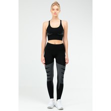 Speedlife Siyah Slim Fit Yüksek Bel Toparlayıcı Crop Kadın Tayt Takım SSB0011