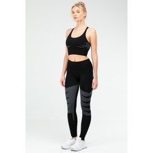 Speedlife Siyah Slim Fit Yüksek Bel Toparlayıcı Crop Kadın Tayt Takım SSB0011