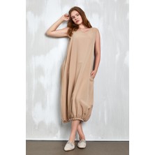Minaaise Camel Keten Altı Lastik Detaylı Elbise 27310