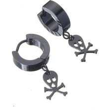 İdol Avm Sallantılı Kuru Kafalı Siyah Erkek Çelik Küpe