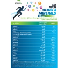 Maxiliv Male Multi Vitamin & Minerals – 30 Tablet – Koenzim Q10, Kore Ginsengi, Multivitamin ve Multimineral İçeren Takviye Edici Gıda