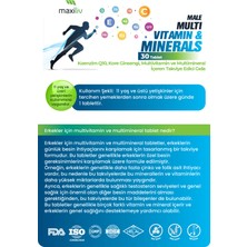 Maxiliv Male Multi Vitamin & Minerals – 30 Tablet – Koenzim Q10, Kore Ginsengi, Multivitamin ve Multimineral İçeren Takviye Edici Gıda