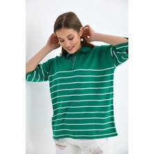 Parkkaron Polo Yaka Fermuarlı Çizgili Uzun Triko Kazak