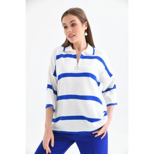 Parkkaron Polo Yaka Fermuarlı Çizgili Salaş Mevsimlik Trko Kazak