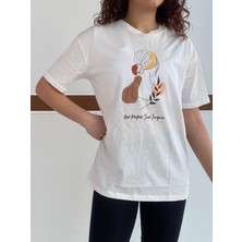 ARL Moda Kadın Baskılı Beyaz T-Shirt