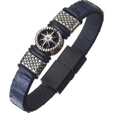 İdol Avm Pusula Simgeli Mavi Erkek Deri Bileklik