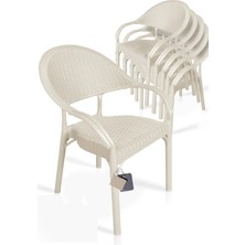 Nar Sokağı Modern 6 Adet Bambu Rattan Kollu Sandalye Koltuk 6'lı Set Standart Kahverengi Modern Plastik