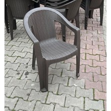 6 Rattan Plastik Sabit Masa 70X120 6 Adet Gold Plastik Sandalye Mobilya (Acı Kahve Rengi) XÖMBX99 M