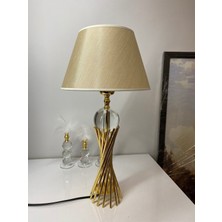 E27 Misbah Burgu Abajur Masa Lambası Kristal Camlı Gold Kaplama, Lampshade 1 Cam Modern Bej 46-70