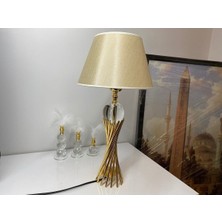 E27 Misbah Burgu Abajur Masa Lambası Kristal Camlı Gold Kaplama, Lampshade 1 Cam Modern Bej 46-70