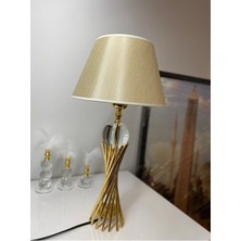 E27 Misbah Burgu Abajur Masa Lambası Kristal Camlı Gold Kaplama, Lampshade 1 Cam Modern Bej 46-70