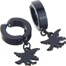 İdol Avm Erkek Küpe Çelik Sıkıştırmalı Siyah Uçan Kartal Takı P24 T5