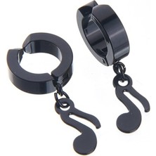 İdol Avm Erkek Küpe Çelik Sıkıştırmalı Siyah Nota Çift Takı P24 T5