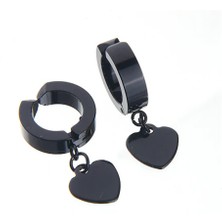 İdol Avm Erkek Küpe Çelik Sıkıştırmalı Siyah Kalpli Takı Aksesuar P24 T5