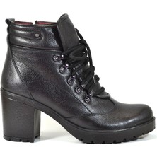 Beety 5202 Deri Siyah & Bordo Kalın Topuklu Kadın Bot