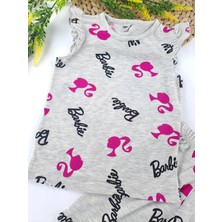 Bonboner Kids Kız Çocuk Yazlık Şortlu Pijama Takımı Pembe Gri Renk Barbie Baskılı