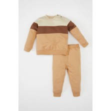 DeFacto Erkek Bebek 2'li Takım Renk Bloklu İçi Yumuşak Tüylü Sweatshirt Beli Lastikli Eşofman Altı Y1410A224AU