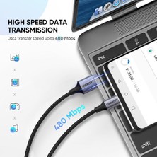 Seashell Digital 3 M 3A Maksimum Hızlı Şarj Usb2.0 Tip C 480 Mbps Veri Kablosu Alüminyum Kabuk Naylon Örgülü Kablo (Yurt Dışından)