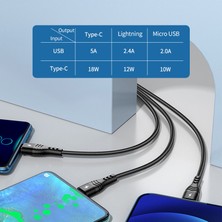 Forestl Digital 5A Hızlı Şarj Kablosu Type-C/usb'den Ip'ye/type-C/mikro USB Şarj Kablosu, 1,2 M-Siyah (Yurt Dışından)