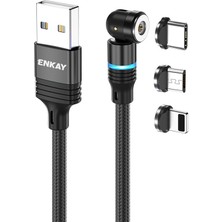 Forestl Digital 1m Manyetik Şarj Kablosu 2,4A Usb'den Ip'ye/tip-C/mikro USB LED Işıklı Naylon Örgülü Kablo-Siyah (Yurt Dışından)