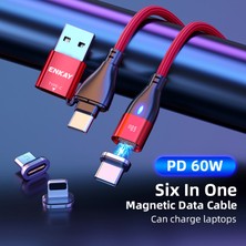 Forestl Digital 6'sı 1 Arada 2m Pd 60W Kablo Tip-C/usb-A-Ip/tip-C/mikro USB Manyetik Veri Kablosu-Siyah (Yurt Dışından)