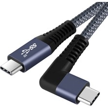 2m Dik Açılı Tip-C Örgülü Kablo Usb-C'den Usb-C'ye 100W Hızlı Şarj Veri Kablosu, 20GB/S, 4K 60Hz (Yurt Dışından)