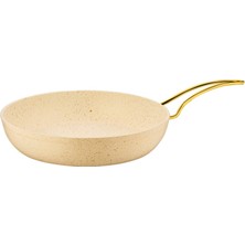 Evren 18 cm Cream Ezme Seri Tava, Non-Stick Kızartma Tavası 18 cm (Gold Çelik Kulp)