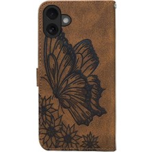 YH Market IPhone 16 Için Flip Case Büyük Kelebek Pu Deri Cüzdan Manyetik Closu (Yurt Dışından)