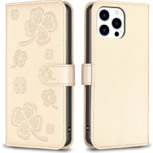 YH Market IPhone 15 Için Flip Case Pro Max Çok Renkli Yonca Çiçek Cüzdan Pu Kart (Yurt Dışından)