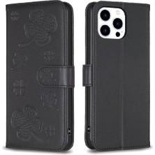 YH Market IPhone 15 Için Flip Case Pro Kart Yuvaları Tutucu Kickstand Cüzdan Yonca Pu (Yurt Dışından)