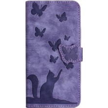 YH Market IPhone 16 Için Flip Case Pro Max Tutucu Kapak Çevirin Folio Kabartmalı Kedi (Yurt Dışından)