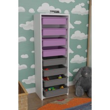 Cmkstore 8 Sepetli Çok Amaçlı Dolap Oyuncak Mutfak Dolabı - Beyaz - Pembe & Gri