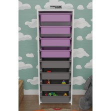 Cmkstore 8 Sepetli Çok Amaçlı Dolap Oyuncak Mutfak Dolabı - Beyaz - Pembe & Gri