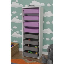Cmkstore 8 Sepetli Çok Amaçlı Dolap Oyuncak Mutfak Dolabı - Beyaz - Pembe & Gri