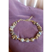 Mga Doğaltaş Ağaç Jasper Taşı Bileklik Dorika Bileklik Kırıktaş Bileklik Gerçek Doğal Taş Çelik Metal