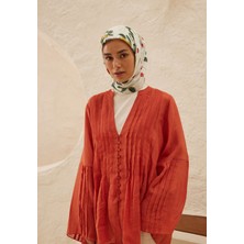 Fresh Lime Garden Desen Pamuk Vual Eşarp Turuncu